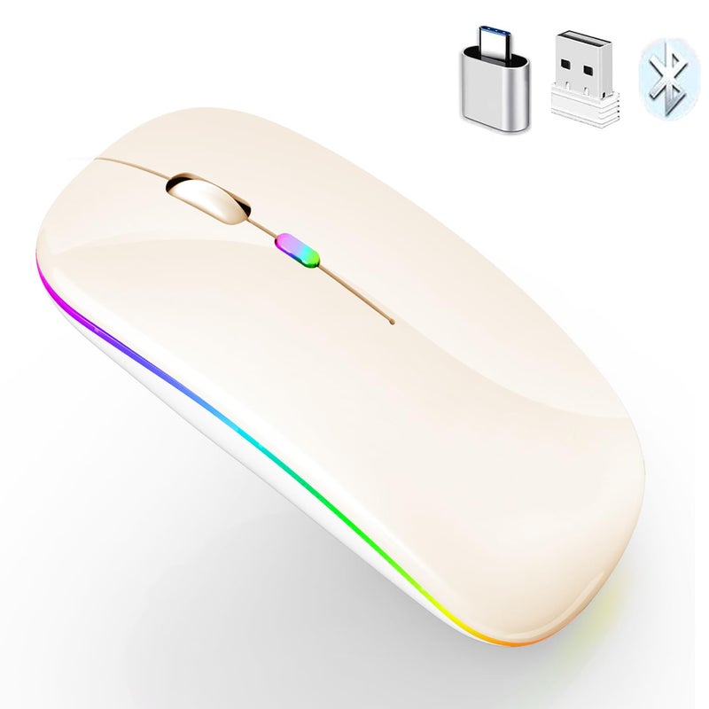 PEIBO Bluetooth Wireless Mouse for Laptop mac MacBook ipad MacBook air MacBook pro pc Desktop Computer Windows Chromebook Notebook (Cream White) - Image 2